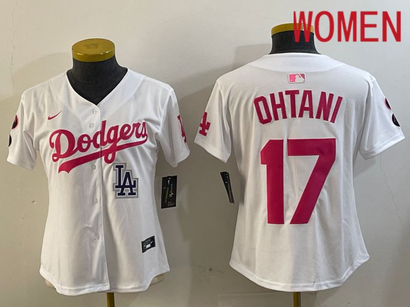 Women Los Angeles Dodgers #17 Ohtani White pink Game 2024 Nike MLB Jersey style 3->women mlb jersey->Women Jersey